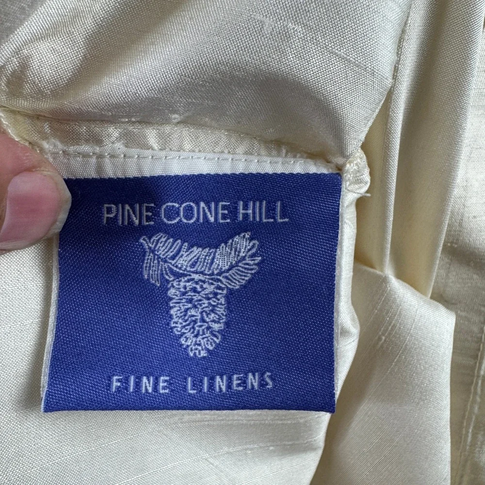 Pine Cone Hill Ivory Silk Euro Pillow Sham Pleated Border‎ Square Cream Luxury